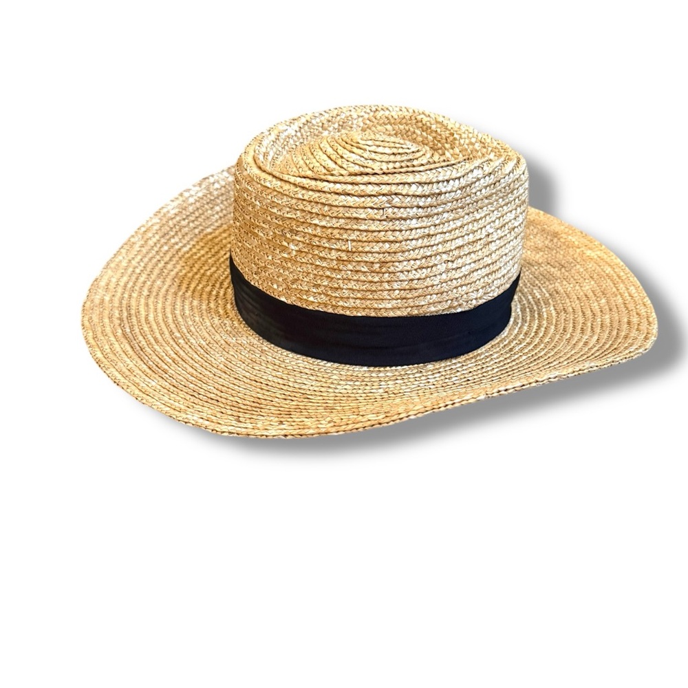 Brixton Straw Boater Hat Women’s Size Small Wide Brim Black Band Summer - Picture 5 of 7